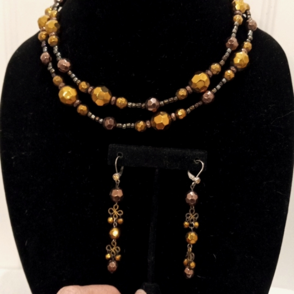 Robert Rose Vtg Honeycomb bead Neckless & Earrings